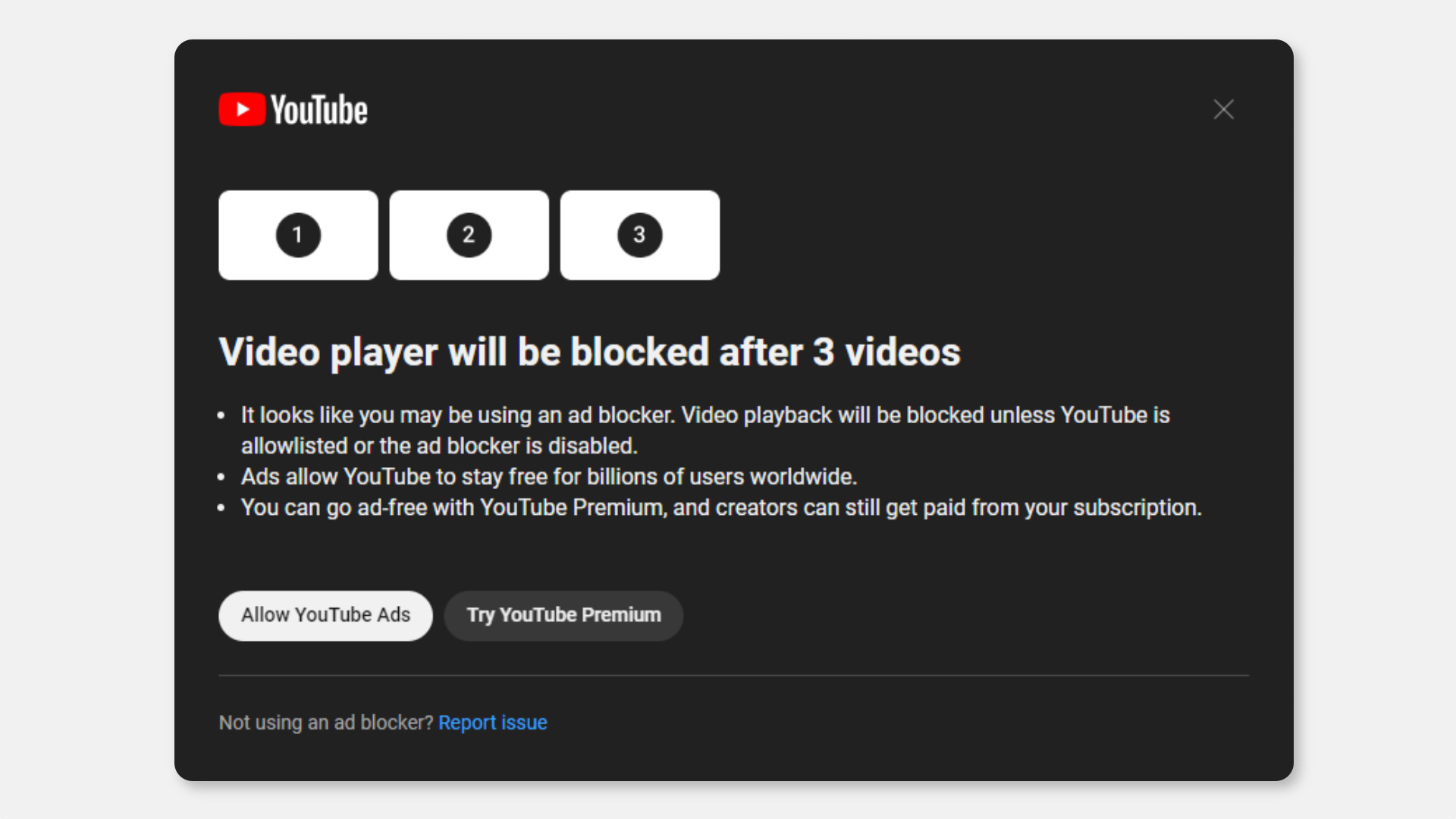 YouTube тестирует блокировку воспроизведения для пользователей c AdBlock